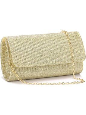 〽️Women's Gold Detachable Chain Sparkling Clutch Purse Wedding Evening Bags